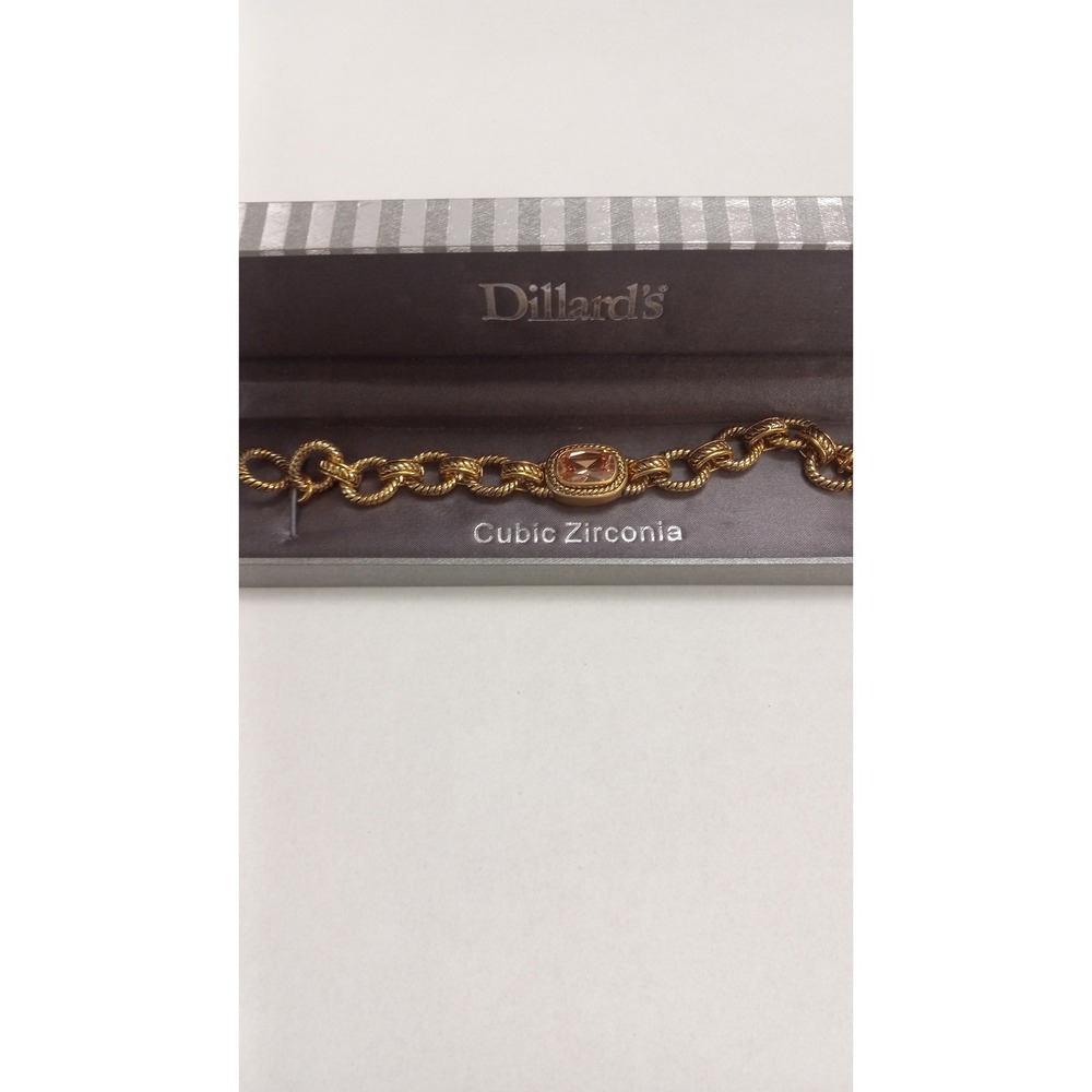Dillards Gold Tone Twisted Rope Chain Bracelet Champagne Cubic Zirconia‎ Toggle
